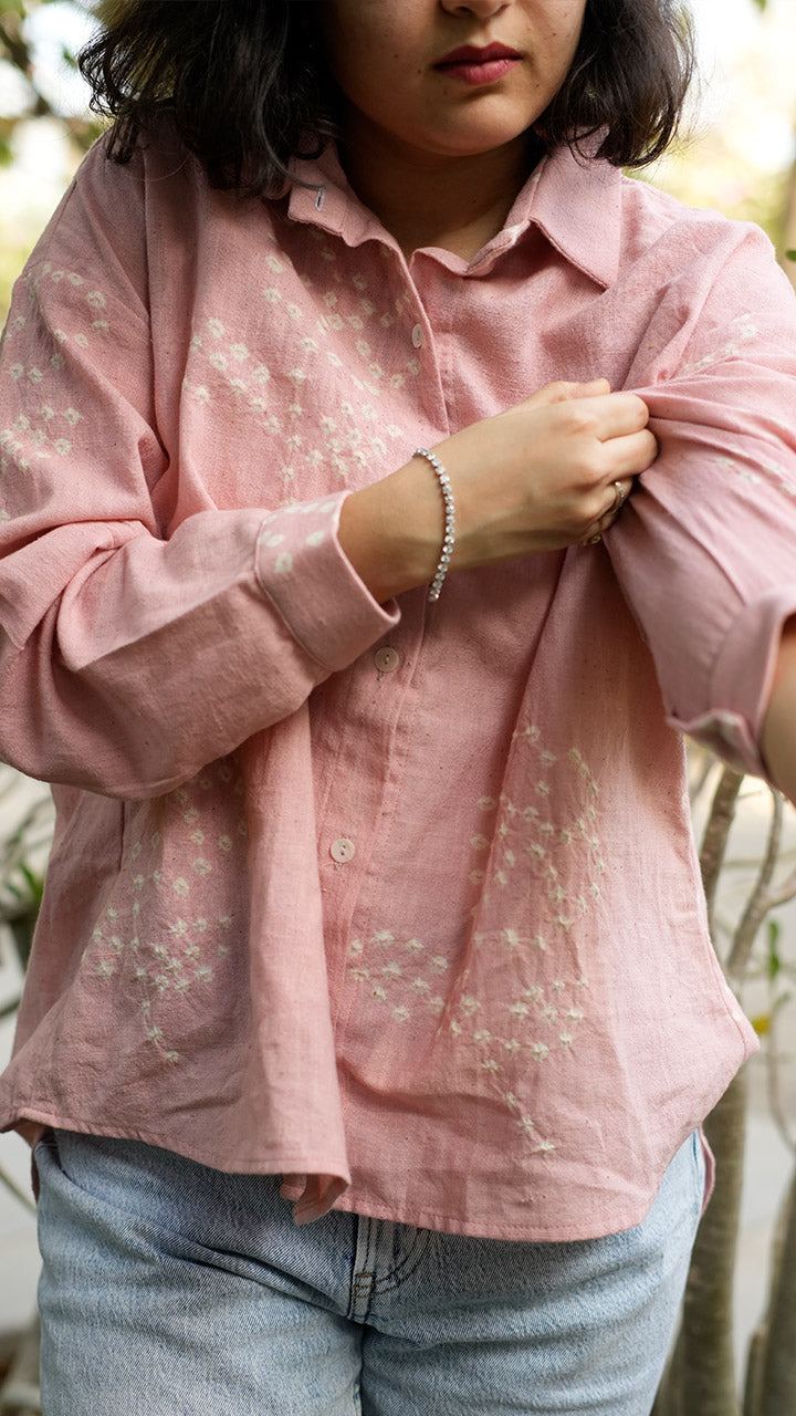PEACH FLOWER MOTIF BANDHANI SHIRT