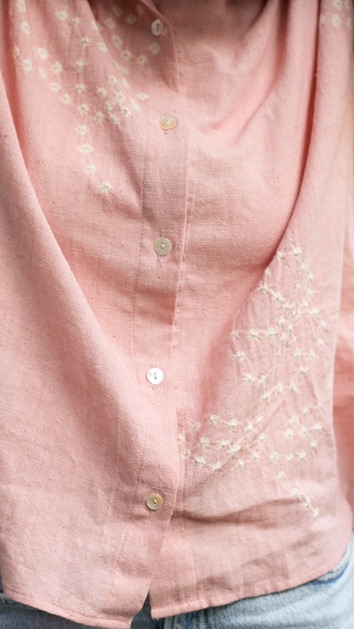 PEACH FLOWER MOTIF BANDHANI SHIRT