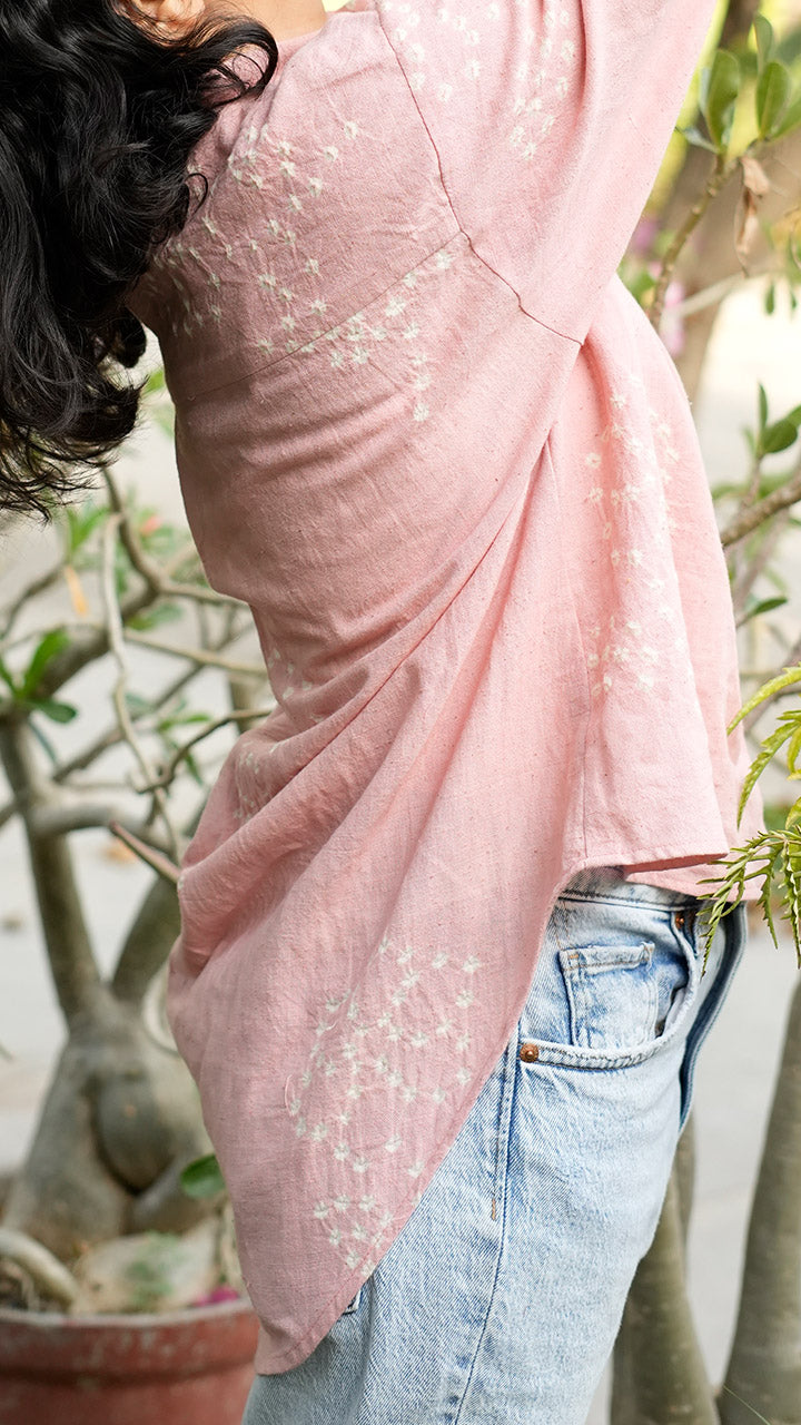 PEACH FLOWER MOTIF BANDHANI SHIRT