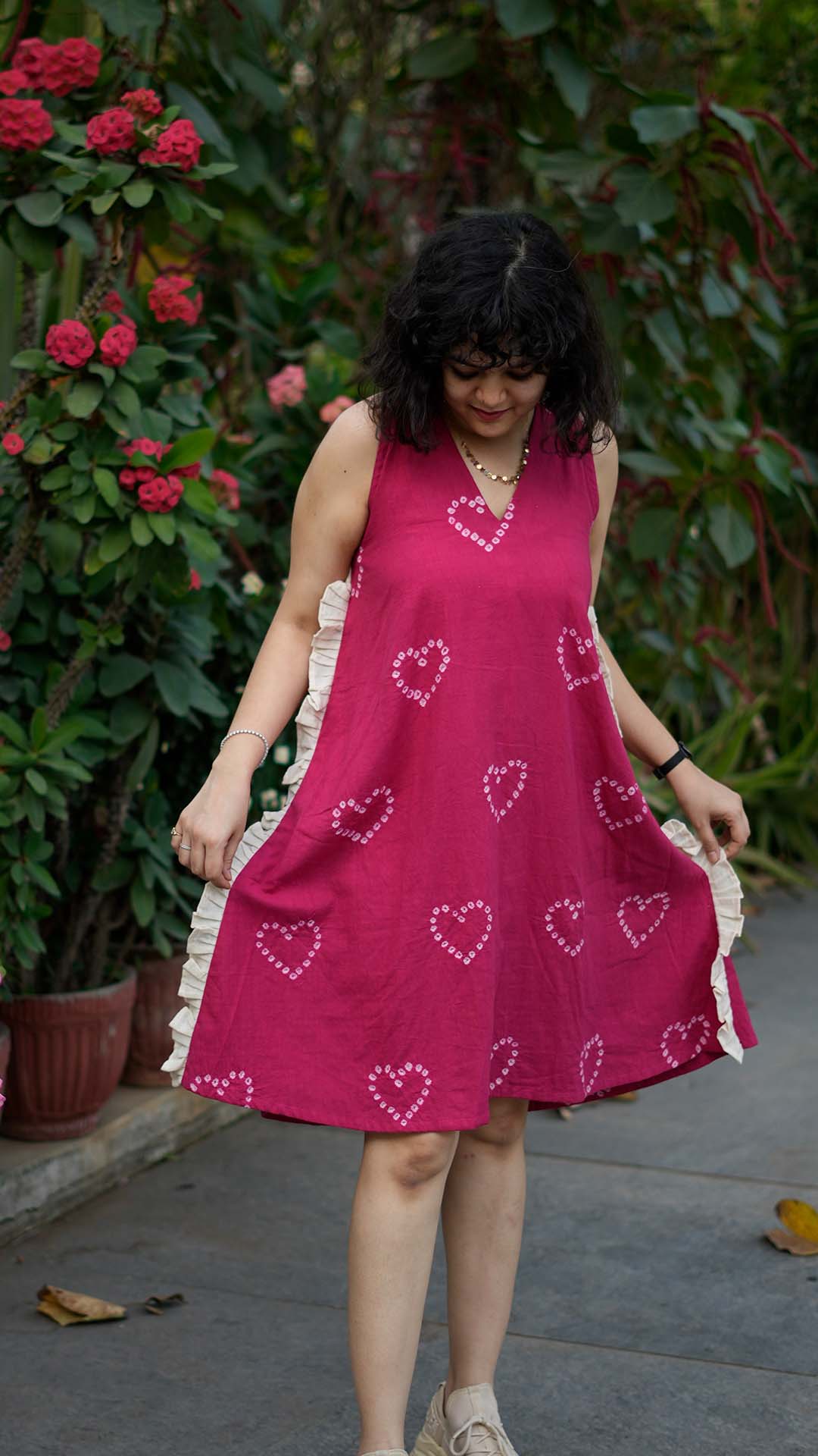 ROMANTIC RED HEART BANDHANI DRESS