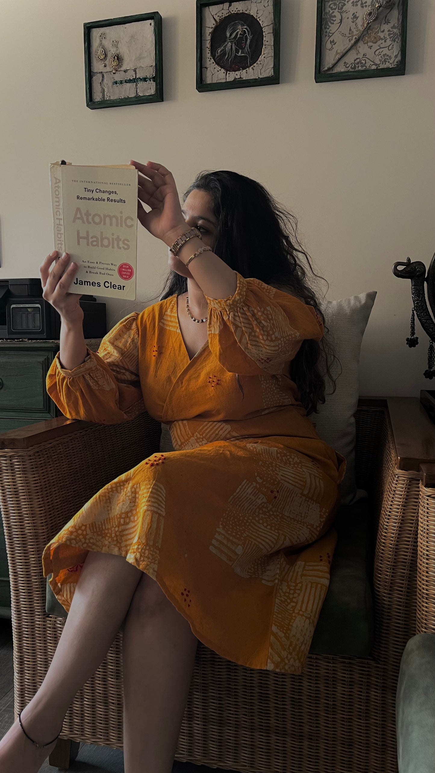 YELLOW NATURALLY DYED BATIK PRINT WRAP AROUND DRESS