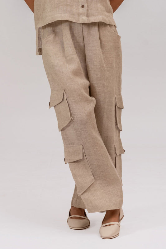 BREEZY 100% PURE RAW LINEN CARGO PANTS