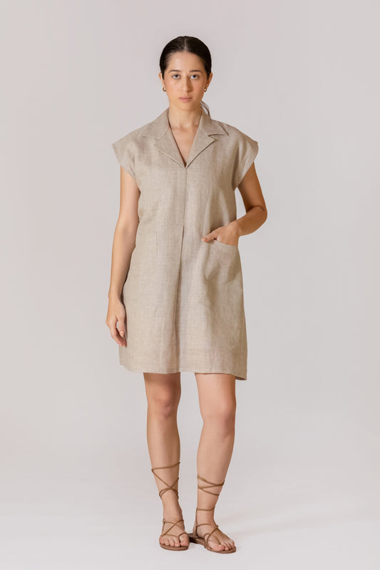 RELAXED FIT PURE NATURAL COLOR RAW LINEN TUNIC