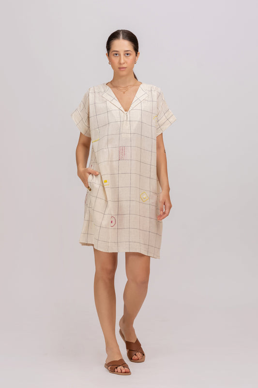 ANTIFIT INDIGO DYED CHECKS KALA COTTON EMBROIDERED TUNIC