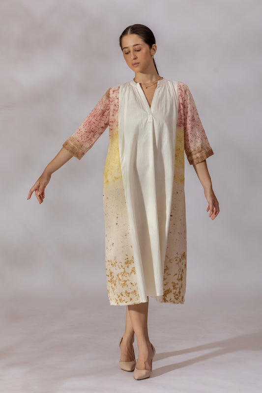 MESH ECOPRINT KHADI PANELLED DRESS