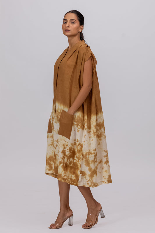 MUSTARD YELLOW SHOULDER PLEAT MAXI DRESS IN KALA COTTON