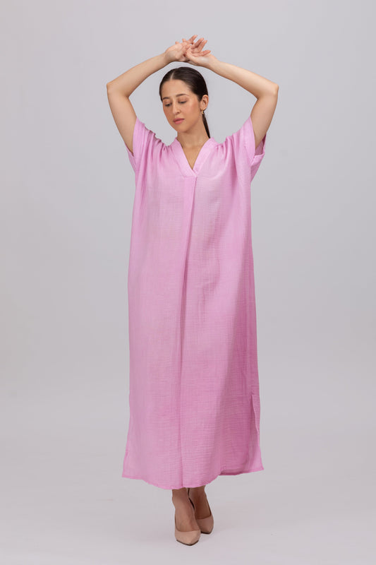 LILAC GOTS-CERTIFIED WRINKLE COTTON MAXI DRESS