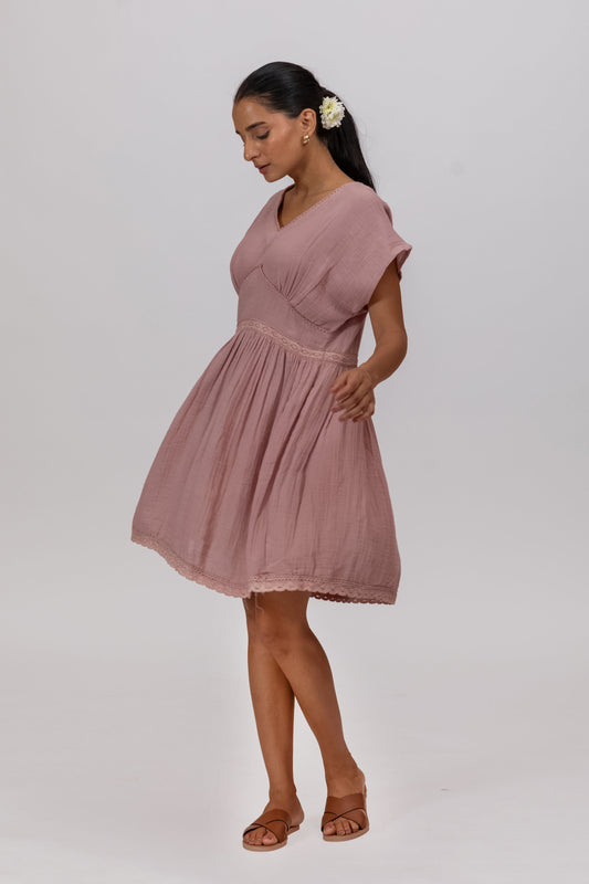 ROSE PINK GOTS-CERTIFIED WRINKLE COTTON SUMMER FROCK