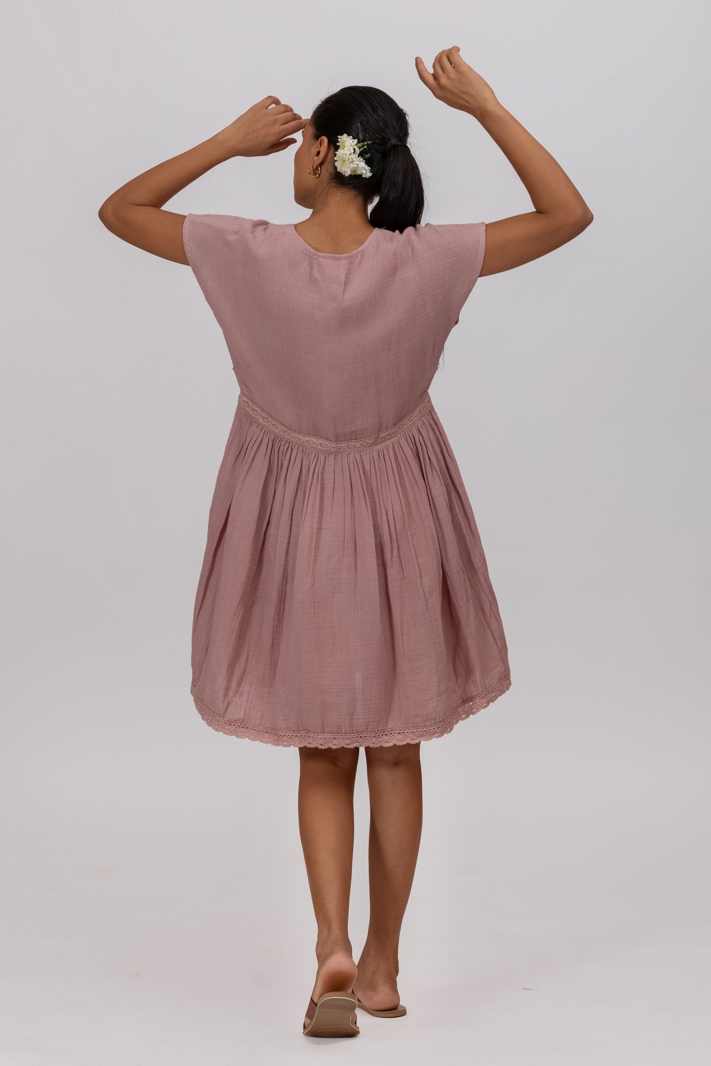 ROSE PINK GOTS-CERTIFIED WRINKLE COTTON SUMMER FROCK