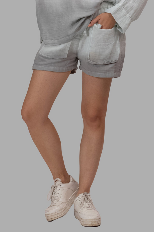 OCEAN SHADED GOTS-CERTIFIED WRINKLE COTTON ANTIFIT SHORTS