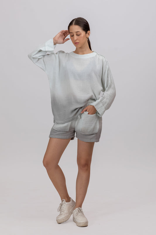 OCEAN SHADED GOTS-CERTIFIED WRINKLE COTTON ANTFIT CO-ORD SET