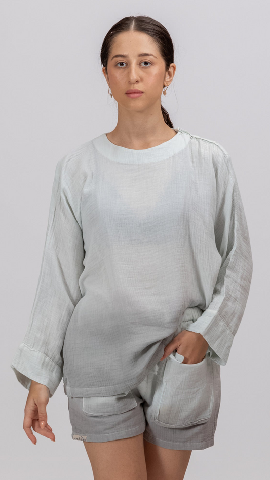 OCEAN SHADED GOTS-CERTIFIED WRINKLE COTTON ANTIFIT TOP