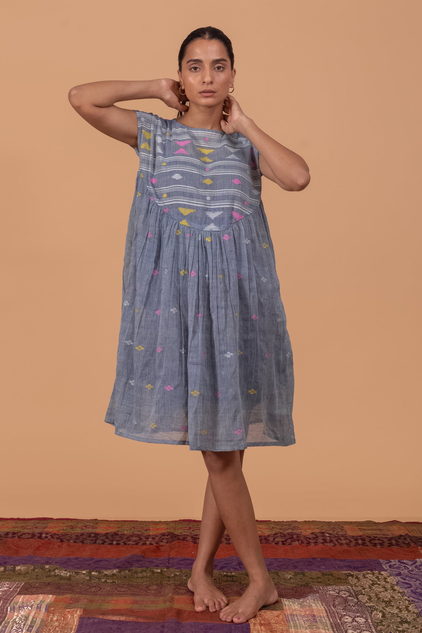 BEAUTIFUL JAMDANI WEAVE YOKE GATHER FROCK