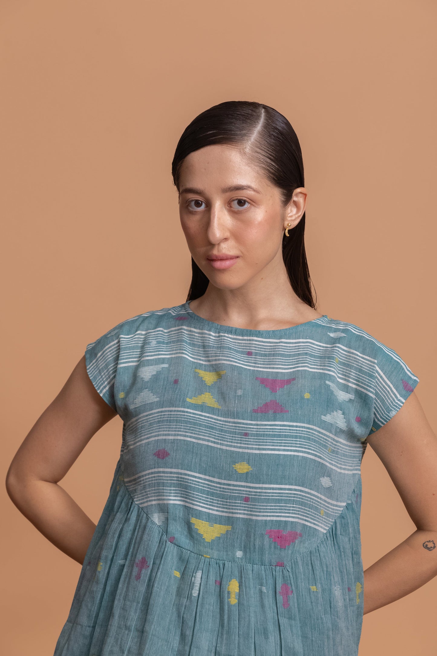 BEAUTIFUL JAMDANI WEAVE YOKE GATHER FROCK