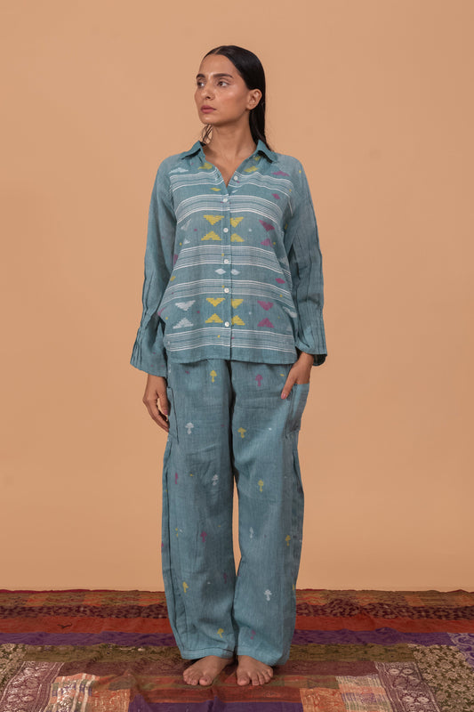 PEACOCK BLUE JAMDANI CO-ORD SET