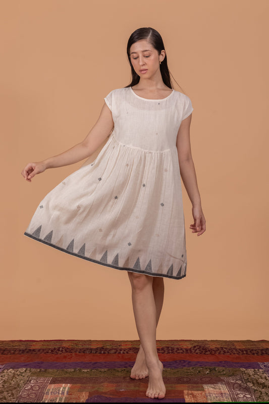 LIGHT WEAVE JAMDANI YOKE DRESS