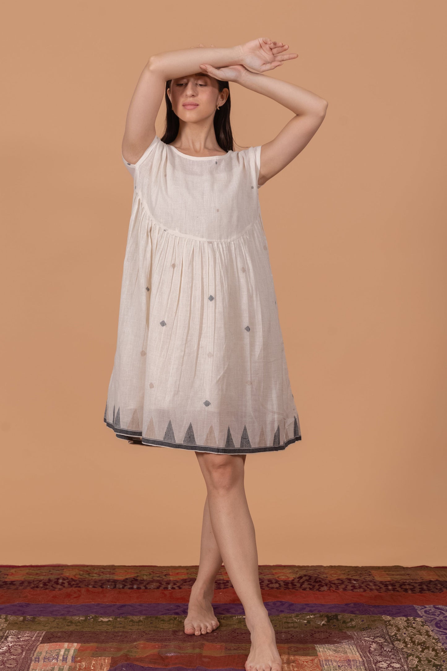 LIGHT WEAVE JAMDANI YOKE DRESS
