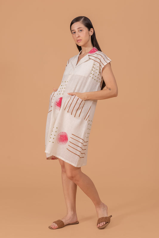 ABSTRACT PRINT SHIFT DRESS IN PURE KHADI