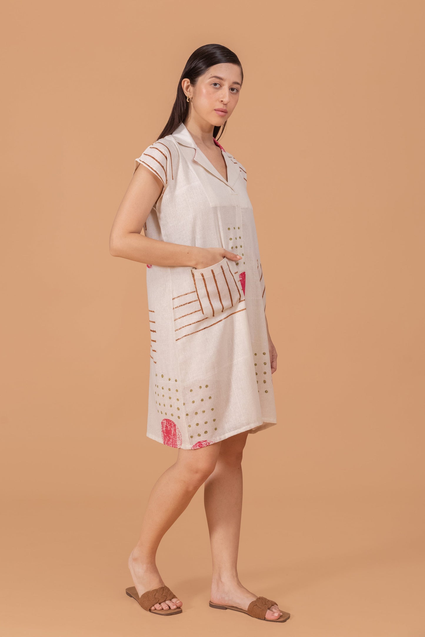 ABSTRACT PRINT SHIFT DRESS IN PURE KHADI