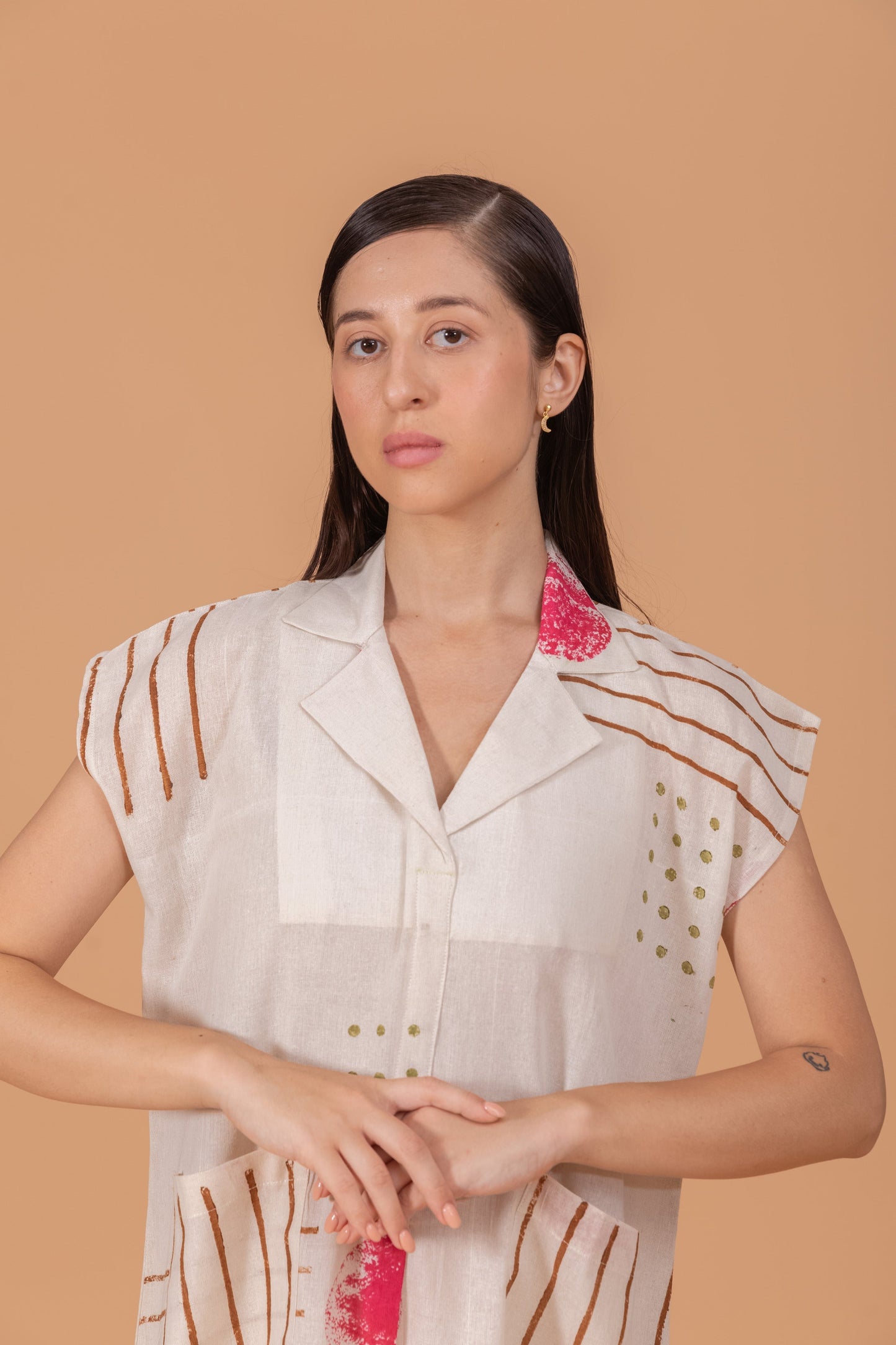 ABSTRACT PRINT SHIFT DRESS IN PURE KHADI