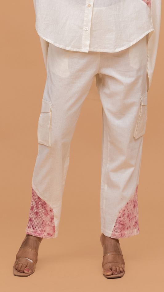 MESH ECOPRINT ANTIFIT COTTON KHADI OFF WHITE PANT WITH PINK PRINT
