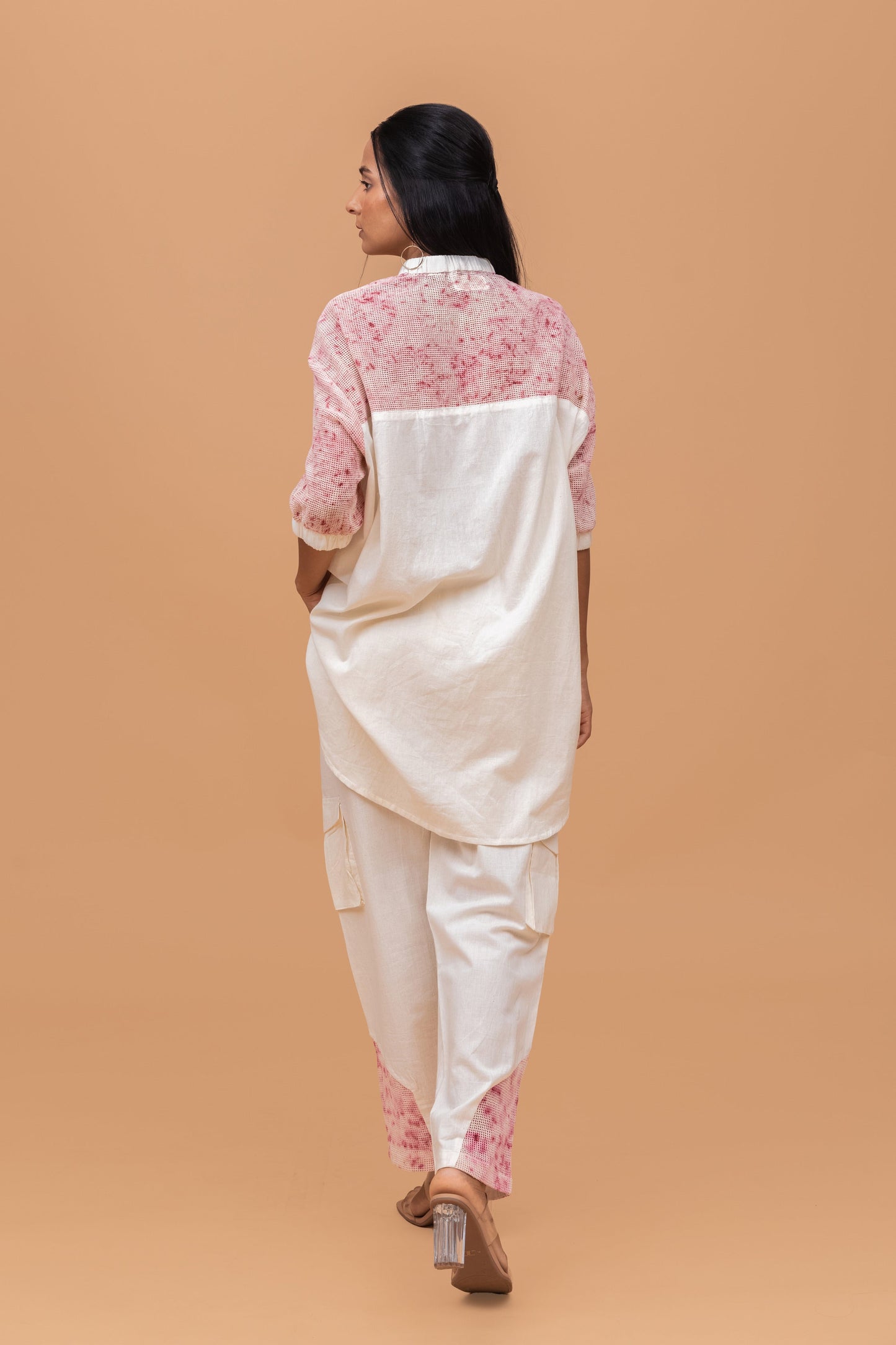 MESH ECOPRINT ANTIFIT COTTON KHADI OFF WHITE PANT WITH PINK PRINT