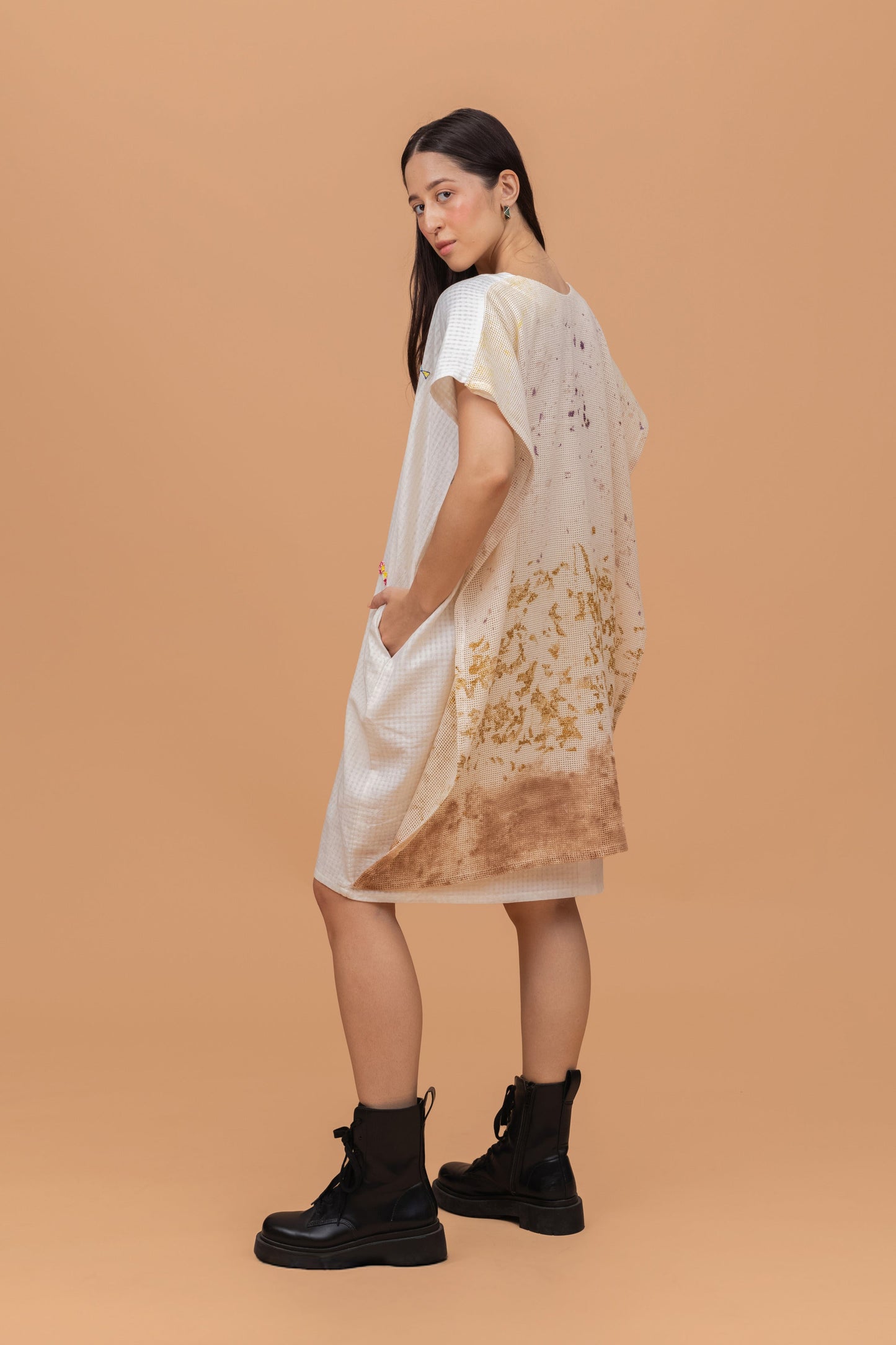 ECOPRINTED MESH BACK FLAP ANTIFIT KHADI TUNIC