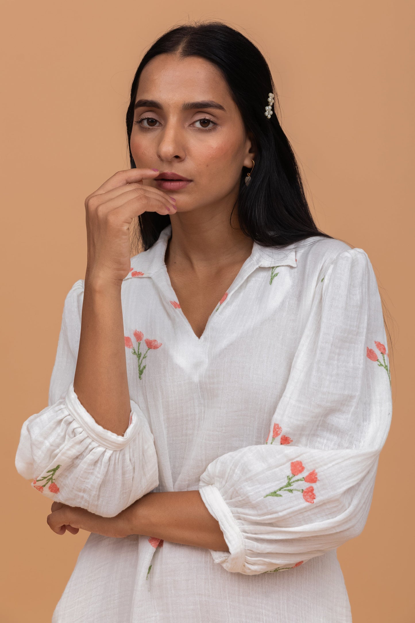 HAND BLOCK PRINTED GOTS-CERTIFIED WRINKLE COTTON A-LINE DRESS