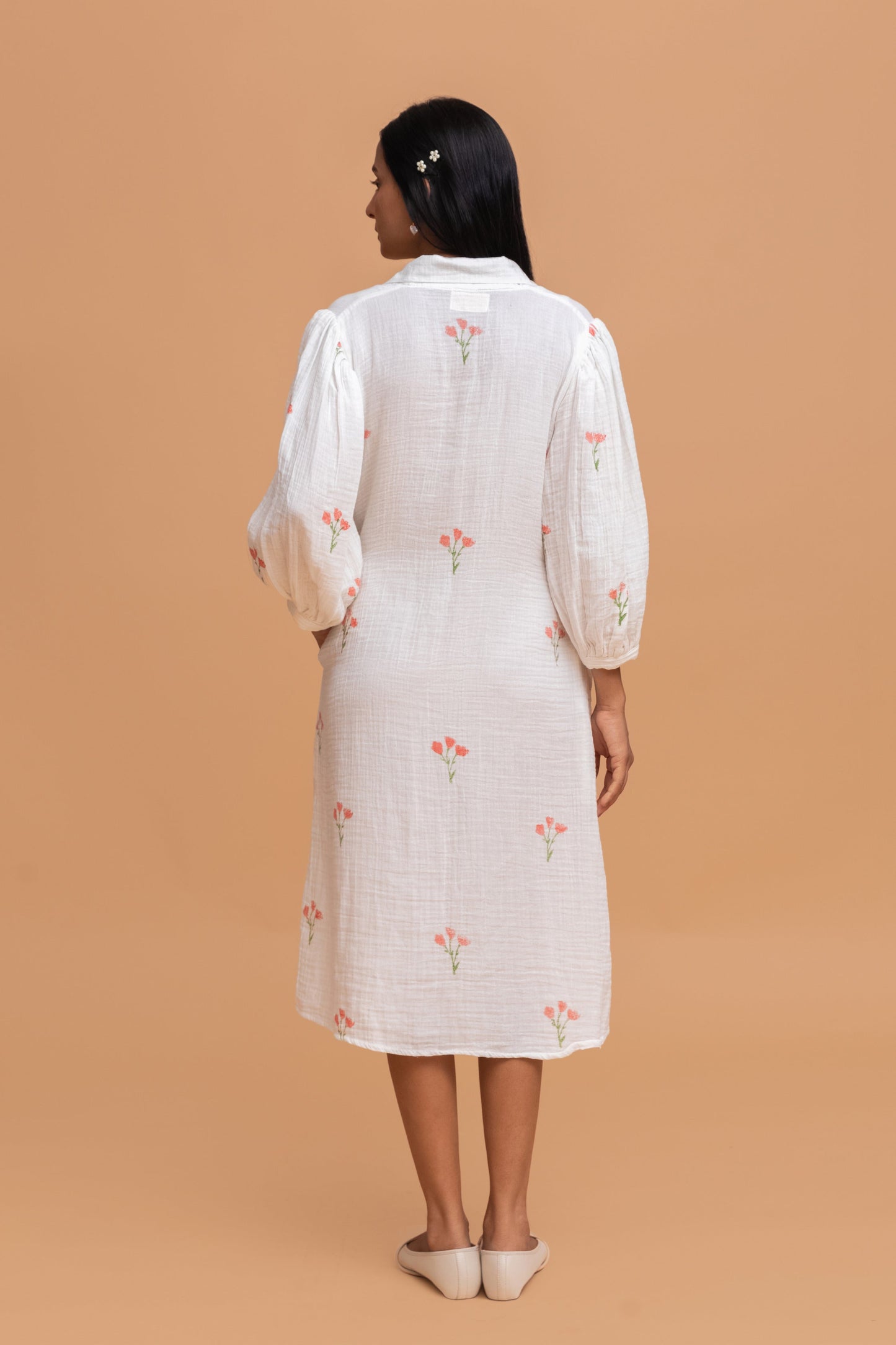 HAND BLOCK PRINTED GOTS-CERTIFIED WRINKLE COTTON A-LINE DRESS
