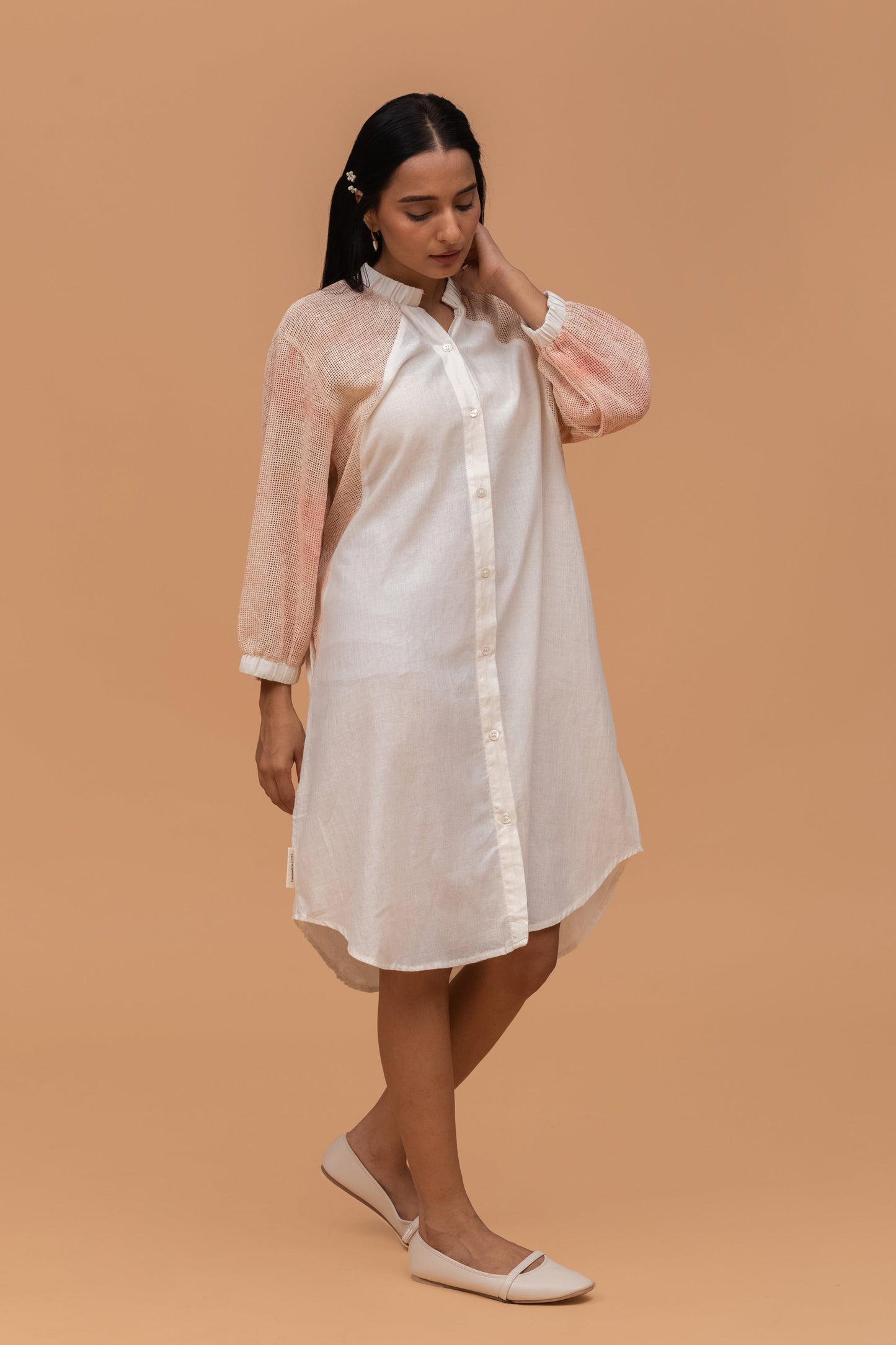 MESH ECOPRINTED WITH HERB KORA KALA COTTON ANTIFIT SHIRT DRESS