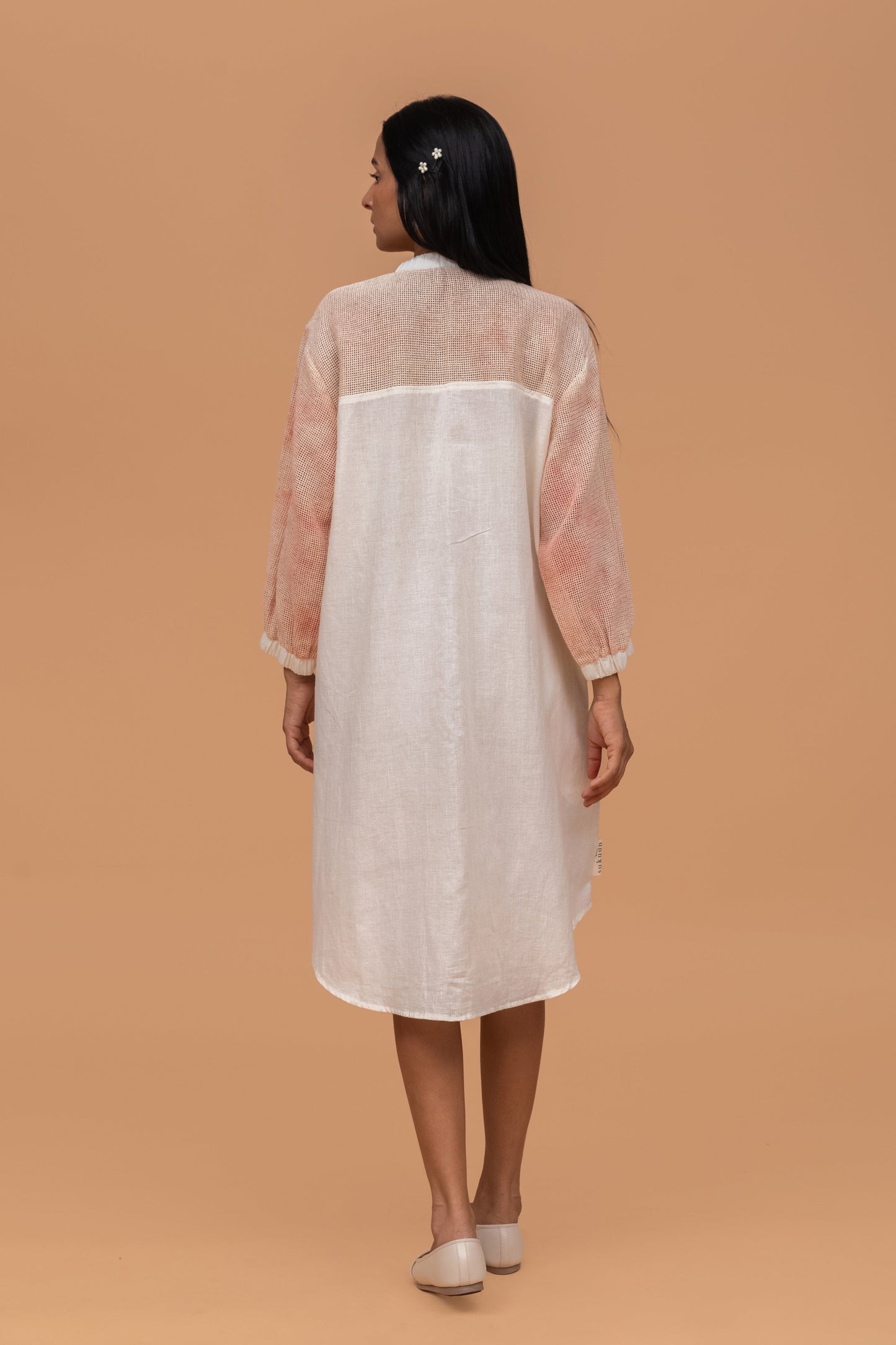 MESH ECOPRINTED WITH HERB KORA KALA COTTON ANTIFIT SHIRT DRESS