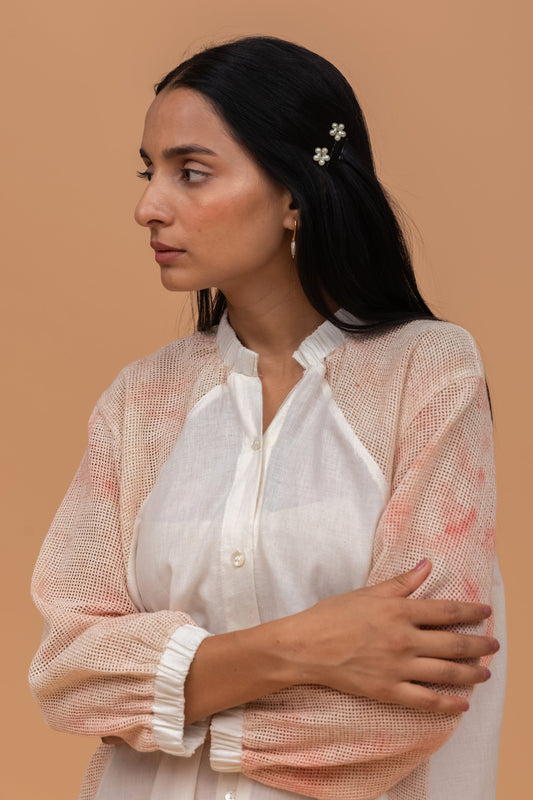 MESH ECOPRINTED WITH HERB KORA KALA COTTON ANTIFIT SHIRT DRESS