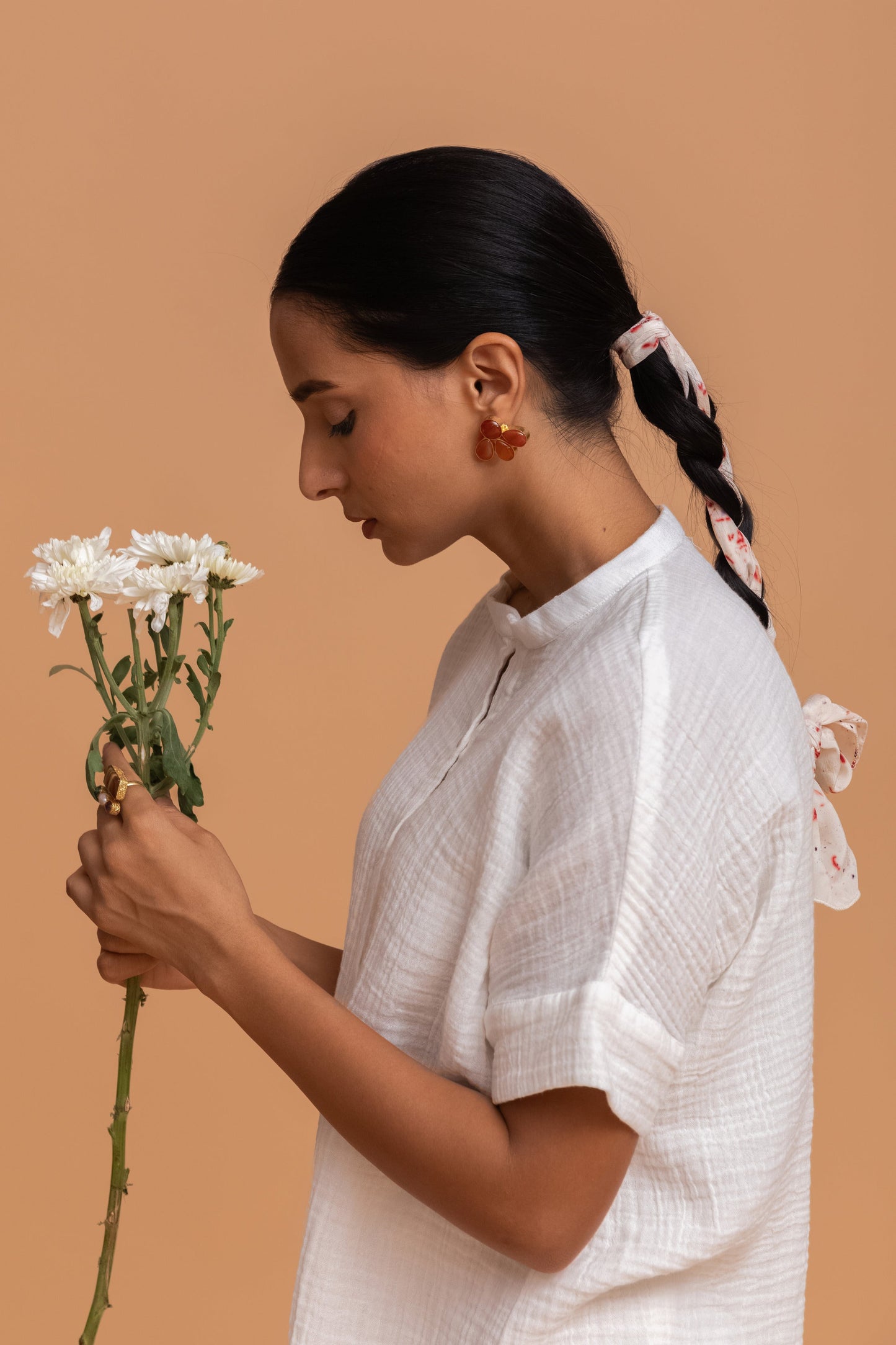 PLAIN WHITE GOTS-CERTIFIED WRINKLE COTTON CO-ORD SET