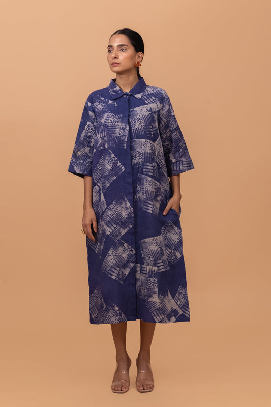NATURALLY DYED INDIGO BATIK PRINT SHIRT DRESS
