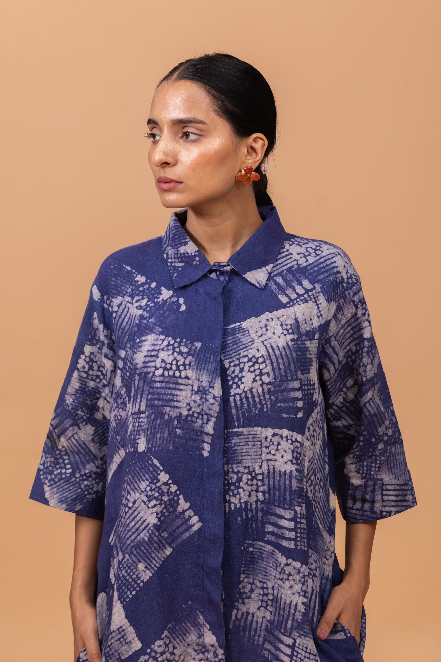 NATURALLY DYED INDIGO BATIK PRINT SHIRT DRESS