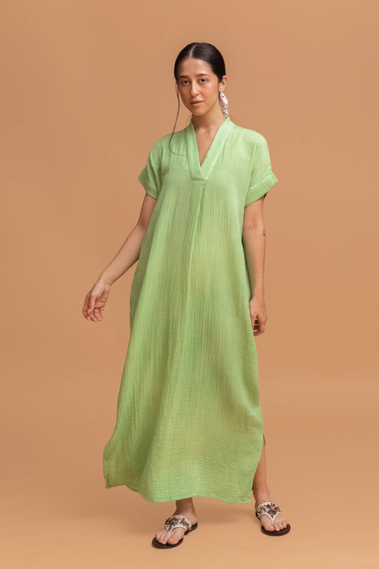 MINT GREEN GOTS-CERTIFIED WRINKLE COTTON MAXI DRESS