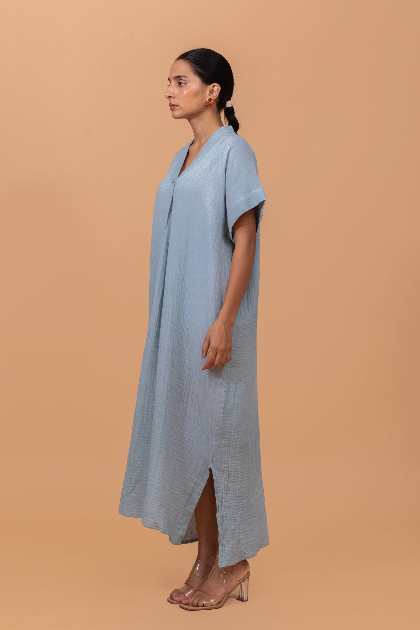 POWDER BLUE GOTS-CERTIFIED WRINKLE COTTON MAXI DRESS