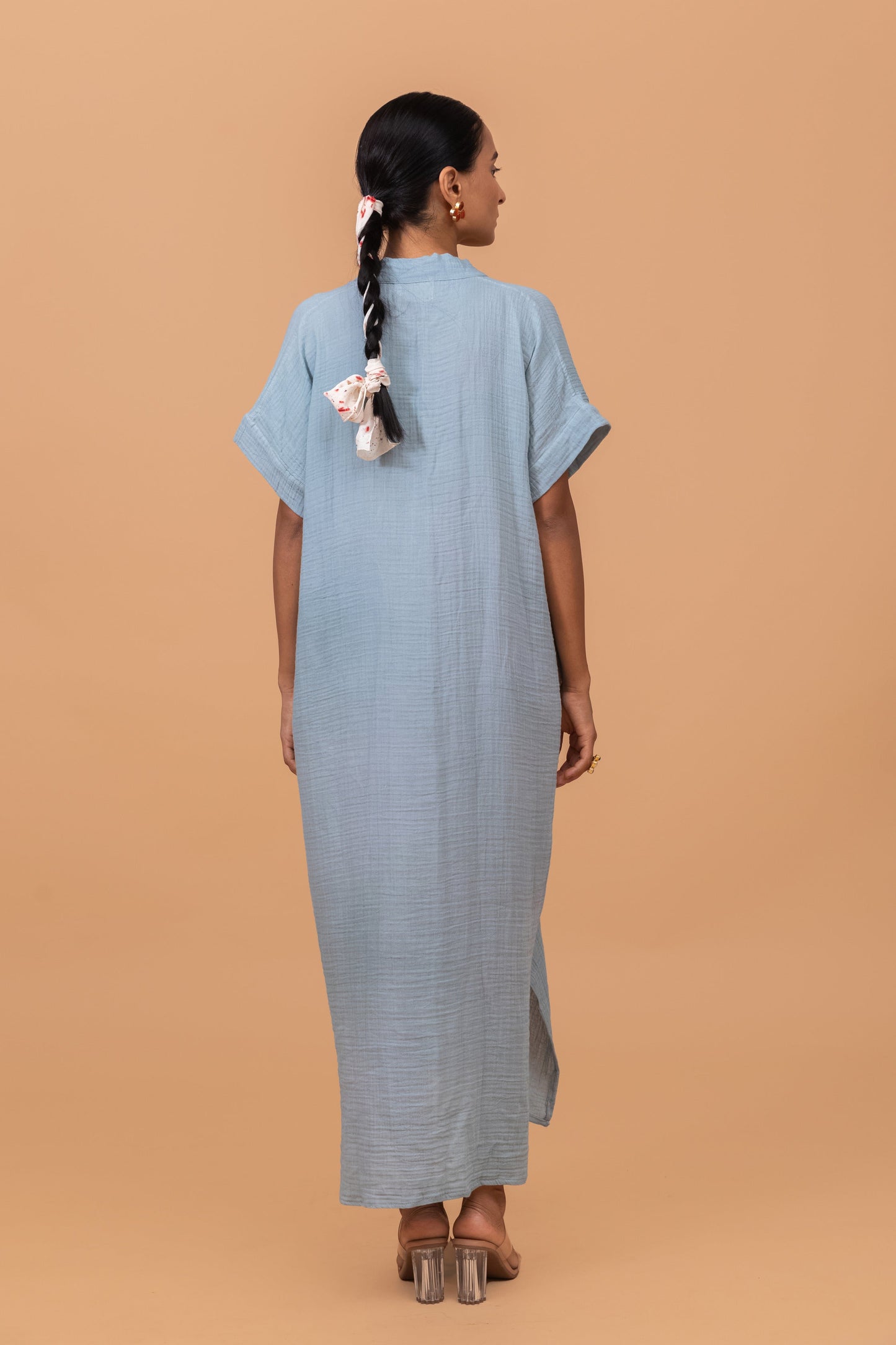 POWDER BLUE GOTS-CERTIFIED WRINKLE COTTON MAXI DRESS