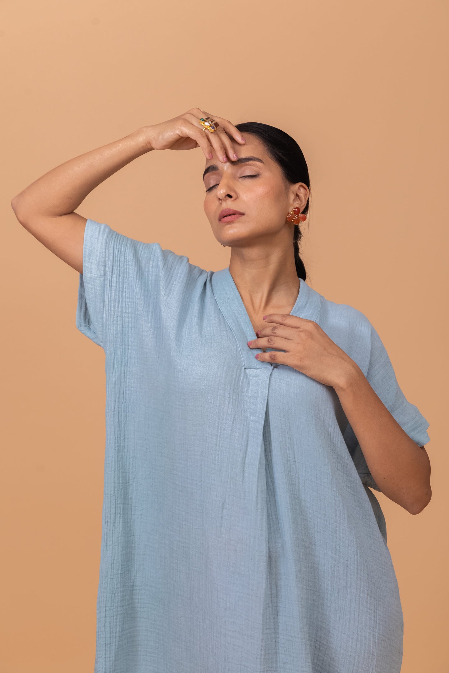 POWDER BLUE GOTS-CERTIFIED WRINKLE COTTON MAXI DRESS