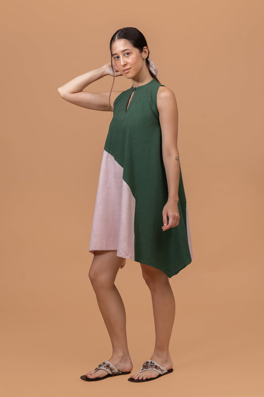 HEXA NATURALLY DYED COLOR BLOCK KALA COTTON DRESS
