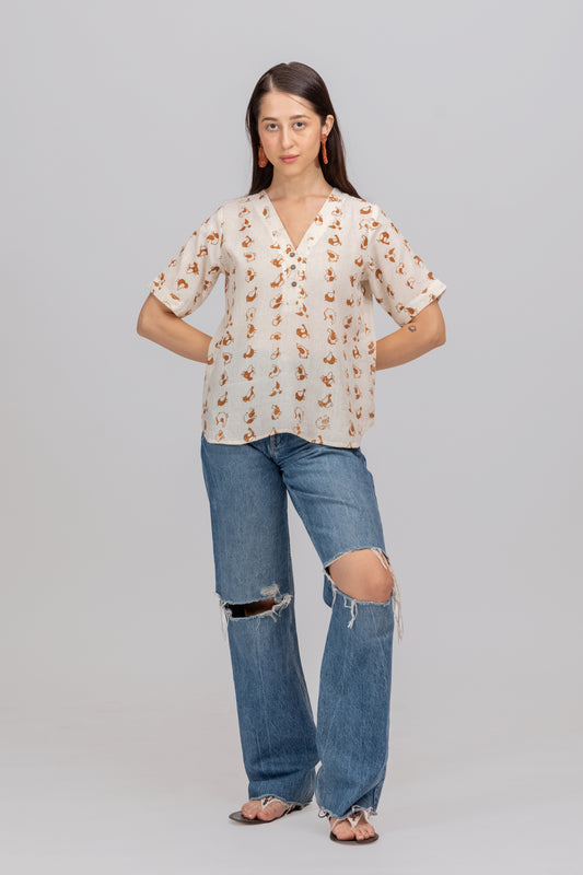 SHORT PRINTED KHADI SHORT KURTA