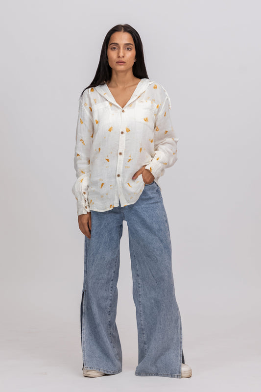 MARIGOLD ECOPRINT GOTS-CERTIFIED WRINKLE COTTON HOODIE