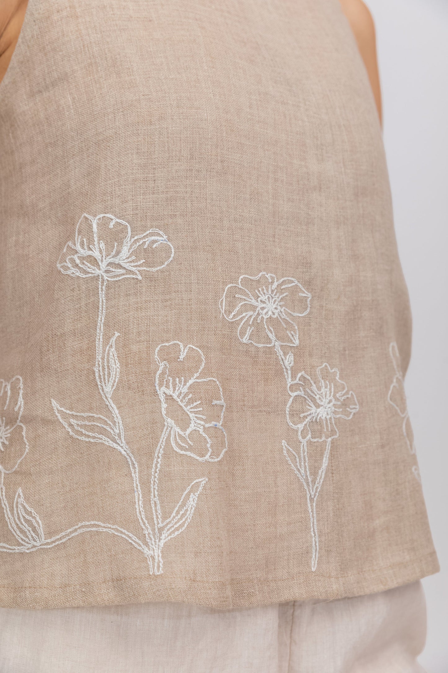 EMBROIDERED 100% PURE RAW UNBLEACHED LINEN TOP