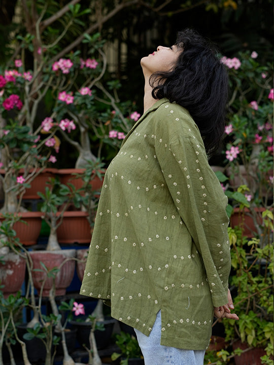 GREEN BANDHANI WAVES SHORT KURTA