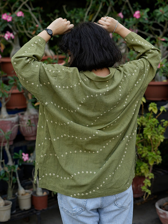 GREEN BANDHANI WAVES SHORT KURTA