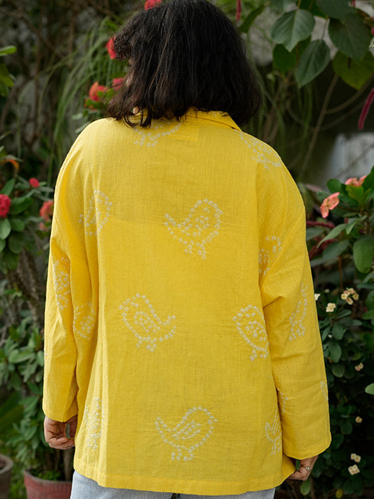 YELLOW BANDHANI BIRD MOTIF SHORT KURTA